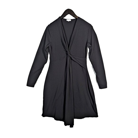 Mod-O-Doc Long Sleeve Wrap Dress Women's M Tie Front Stretch Knee Length - Black - Picture 1 of 8
